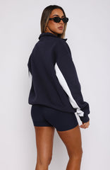 Jokes On You Zip Front Sweater Navy