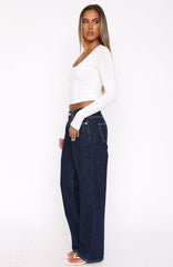 Bring The Style Low Rise Wide Leg Jeans Dark Indigo Wash