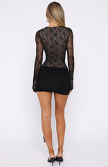 Glitter Up Long Sleeve Mini Dress Black