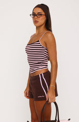 Telling You Lies Singlet Pink/Chocolate Stripe