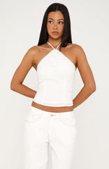 Clocked Off Halter Top White