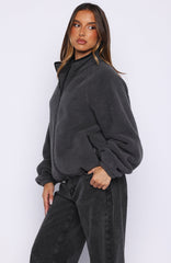 Calm Before The Storm Zip Front Fleece Sweater Charcoal