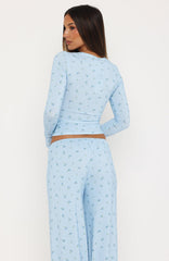 Dreamy Button Up Long Sleeve Pyjama Top Blue Ditsy