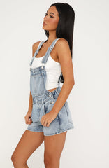 Evelyn Denim Overalls Playsuit Vintage Ice Blue Wash