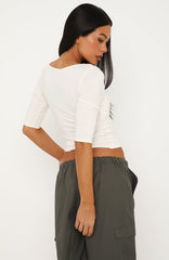 Little Bit Of Everything 3/4 Sleeve V Neck Top Cream