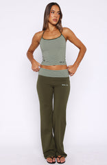 Lucky Charm Fold Over Pants Khaki / Mint Stripe