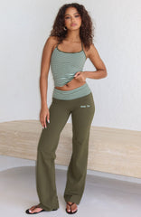Lucky Charm Fold Over Pants Khaki / Mint Stripe