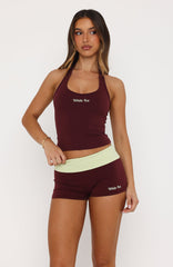Most Likely Fold Over Booty Shorts Plum/Lime