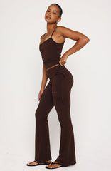 Pretty Vibes Fold Over Flare Pants Chocolate