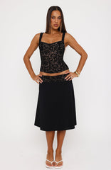 Promises Kept Lace Midi Skirt Black