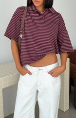 Pure Intent Oversized Short Sleeve Polo Shirt Choc / Pink Stripe
