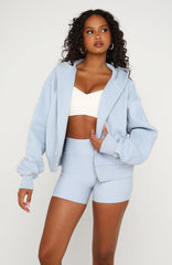 Quiet Hour Boxy Zip Front Hoodie Icy Blue