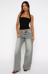 Text Me Low Rise Wide Leg Jeans Sand Wash