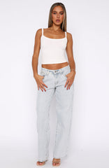 Bring The Style Low Rise Wide Leg Jeans Glacier Blue Wash