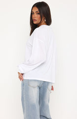 Comfy Girl Oversized Long Sleeve Tee White
