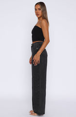 Bring The Style High Rise Wide Leg Jeans Black Acid Wash
