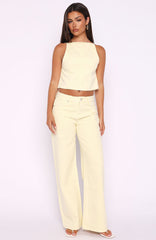 Kalaya Mid Rise Wide Leg Jeans Lemon Wash