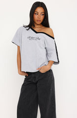 Lost In My Thoughts Slouchy Tee Dark Grey Marle