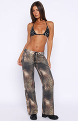 Actually Invested Mid Rise Lace Up Straight Leg Jeans Desert Mirage