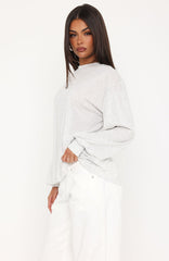 Comfy Girl Oversized Long Sleeve Tee Light Grey Marle