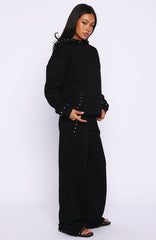 Glow Your Own Way Studded Wide Leg Sweatpants Black