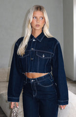 Something To Prove Cropped Denim Jacket Dark Indigo Wash