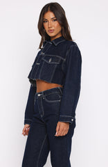 Something To Prove Cropped Denim Jacket Dark Indigo Wash